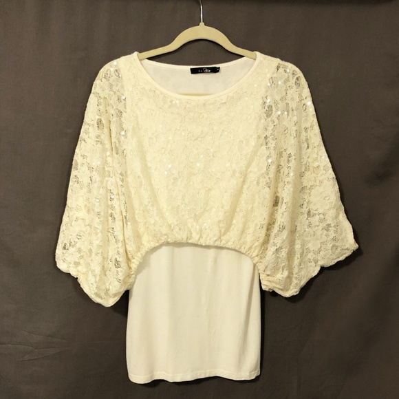 It's Rite cream T with lace and sequined top - Picture 2 of 5
